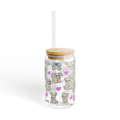 Cruise Towel Animal Sipper Glass | 16oz Glass Can with Bamboo Lid & Straw