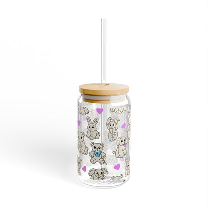 Cruise Towel Animal Sipper Glass | 16oz Glass Can with Bamboo Lid & Straw