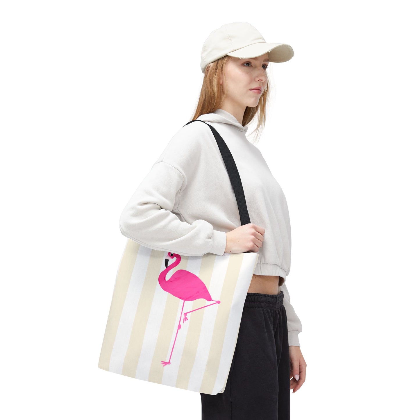 Pink Flamingo Illustration Tote Shopping Reusable Bag | All-Over Print