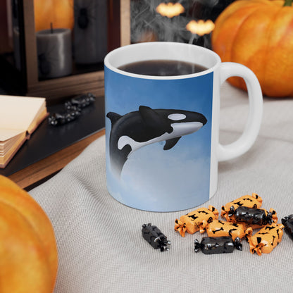 Orca Killer Whale Ceramic Mug Coffee Cup With Winter Blue Snowflake Design Dishwasher Safe Gift