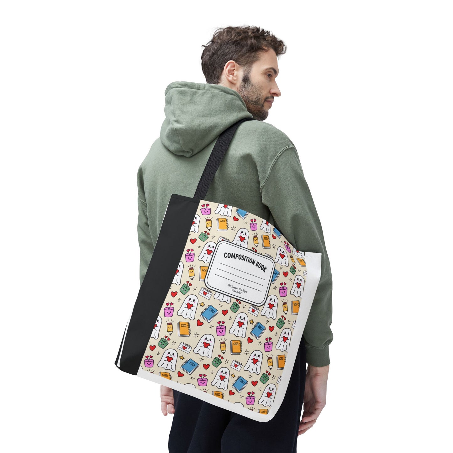 Ghost School Supplies Teacher Tote Bag | Kawaii Halloween Book Bag | 3 Sizes