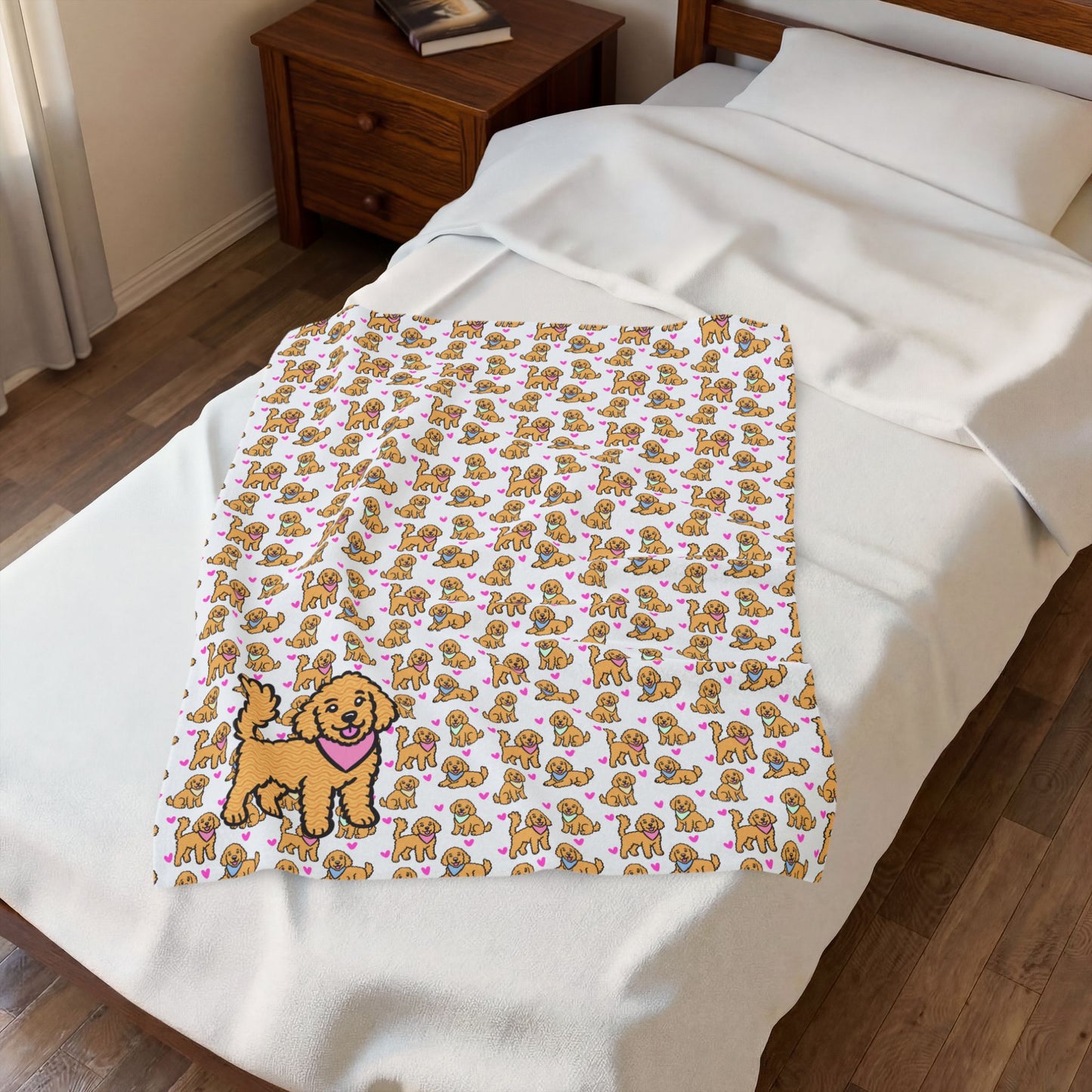 Goldendoodle Pattern Velveteen Plush Blanket | Dog Lover Gift | 3 Sizes
