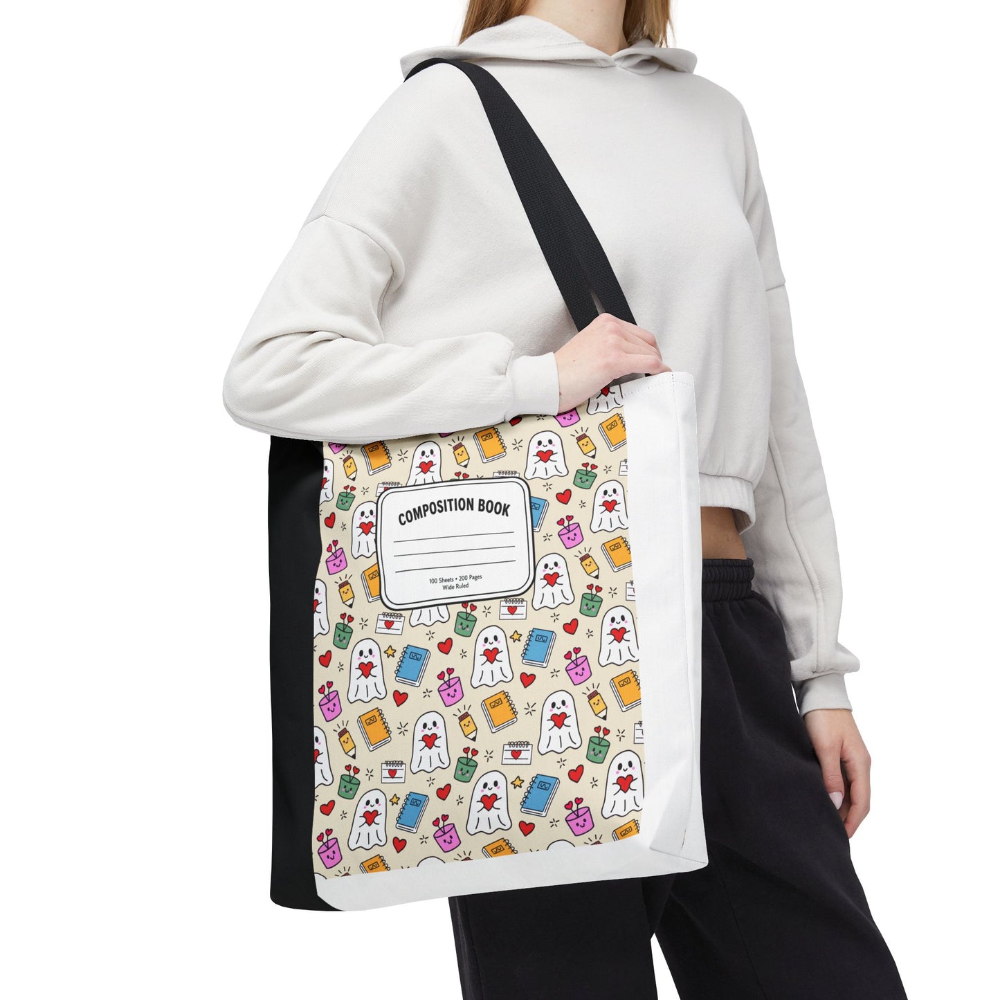 Ghost School Supplies Teacher Tote Bag | Kawaii Halloween Book Bag | 3 Sizes
