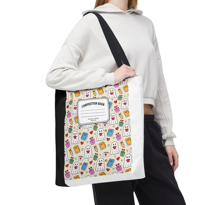 Ghost School Supplies Teacher Tote Bag | Kawaii Halloween Book Bag | 3 Sizes