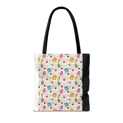 Ghost School Supplies Teacher Tote Bag | Kawaii Halloween Book Bag | 3 Sizes