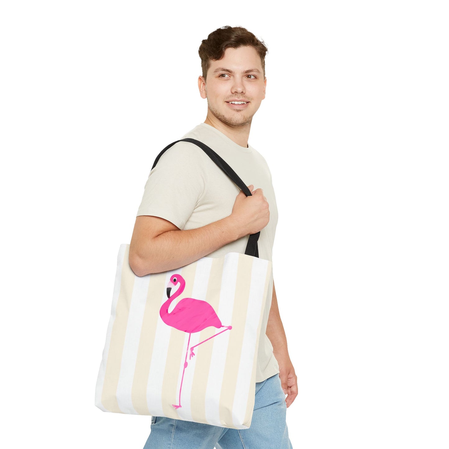 Pink Flamingo Illustration Tote Shopping Reusable Bag | All-Over Print