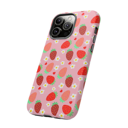 Strawberry Pattern Pink Phone Case Dual Layer Protective Case For IPhone
