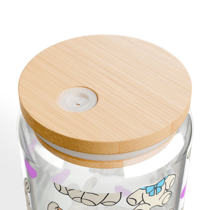 Cruise Towel Animal Sipper Glass | 16oz Glass Can with Bamboo Lid & Straw
