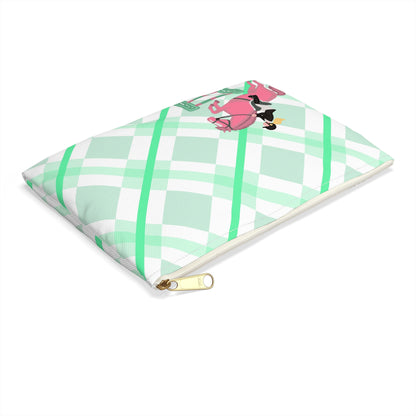 Equestrian Jumping Accessory Pouch — Mint Plaid Horse Rider Makeup Bag