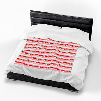 Strawberry Stripe Velveteen Throw Blanket — Cozy Plush Home Decor