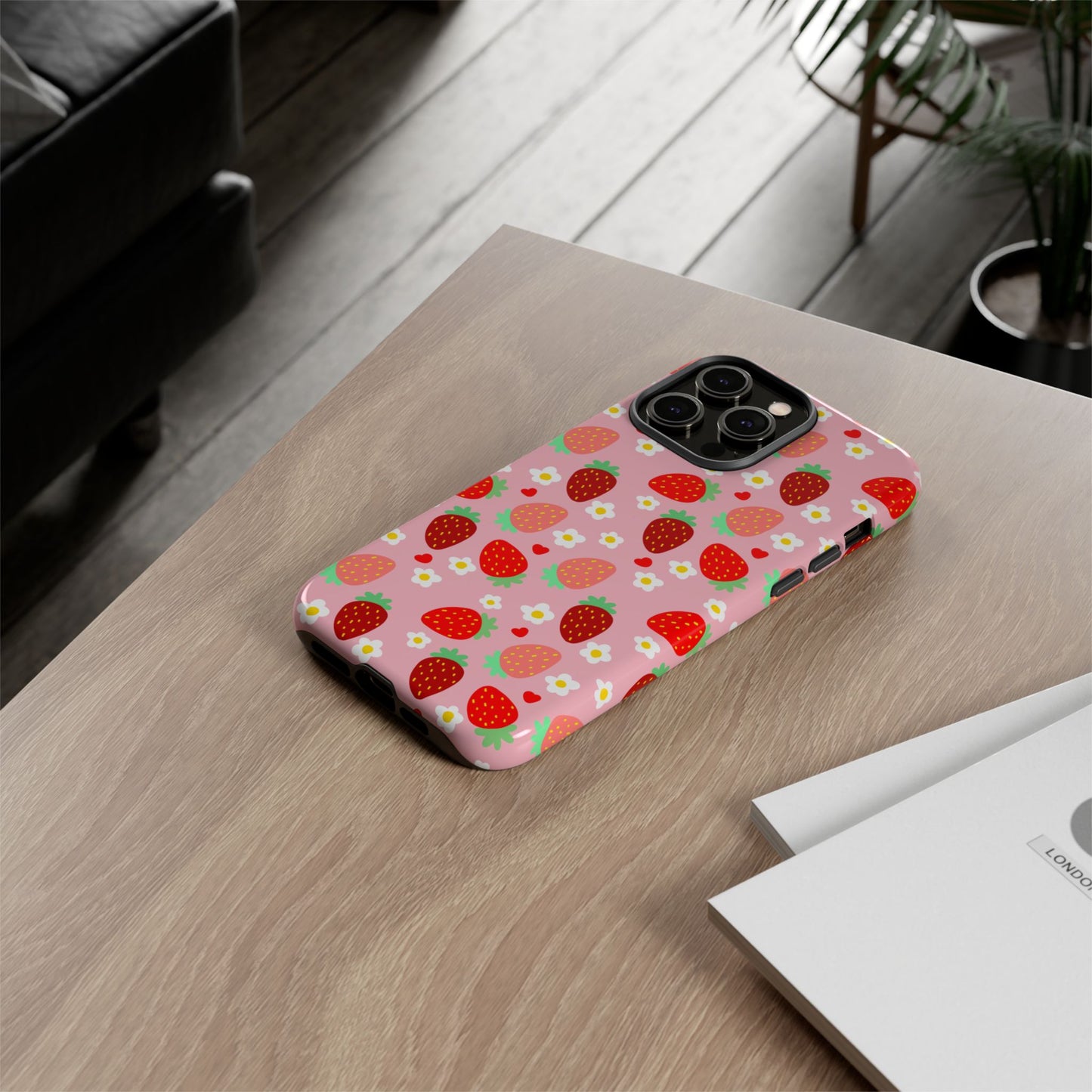 Strawberry Pattern Pink Phone Case Dual Layer Protective Case For IPhone