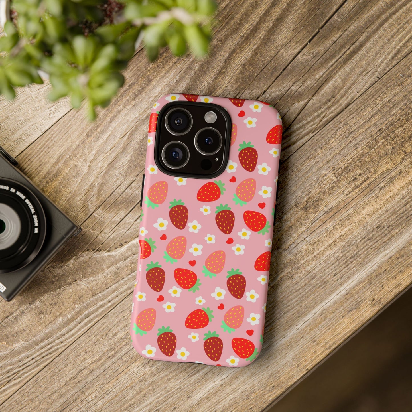 Strawberry Pattern Pink Phone Case Dual Layer Protective Case For IPhone
