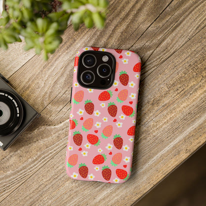 Strawberry Pattern Pink Phone Case Dual Layer Protective Case For IPhone