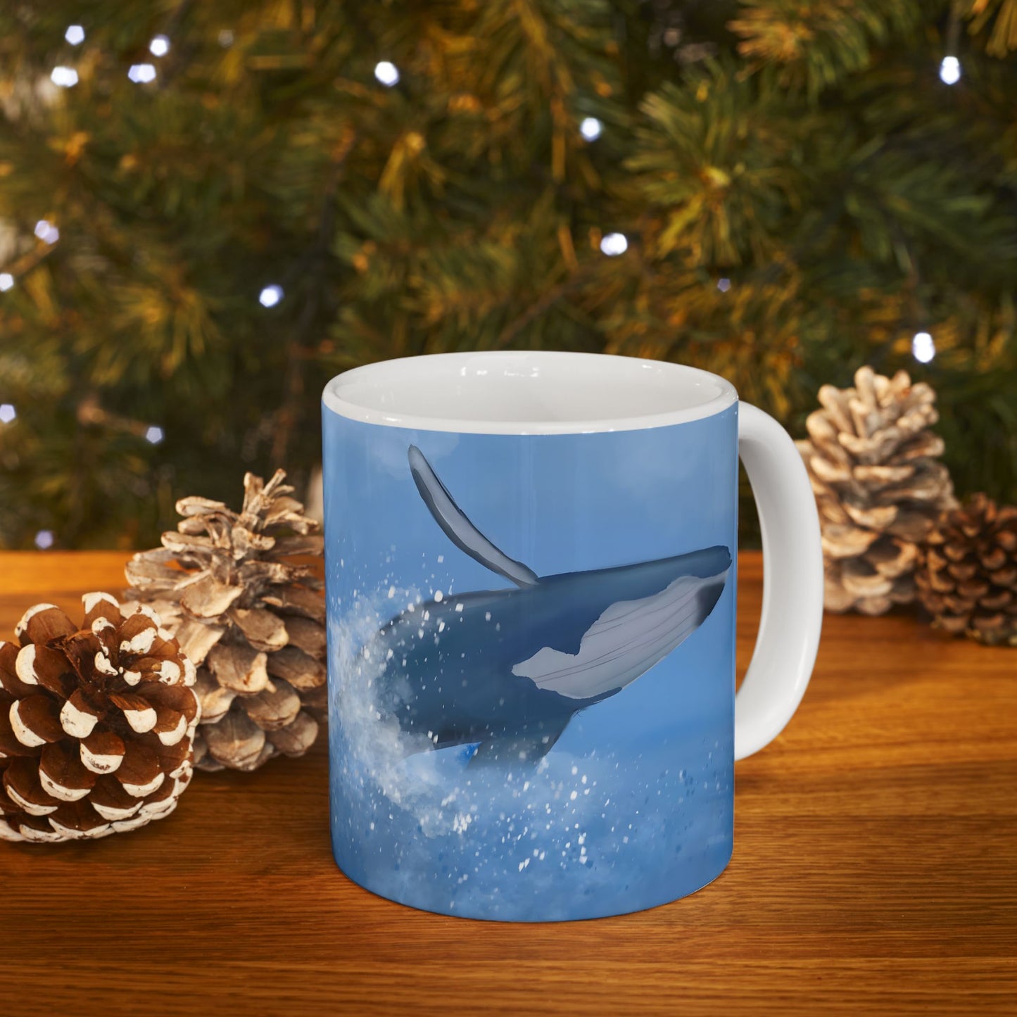 Humpback Whale Ceramic Mug For Whale Watching Coffee Cup With Frosted Ocean And Snowflake Artwork