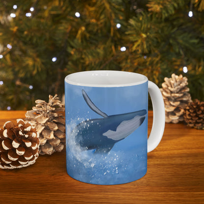Humpback Whale Ceramic Mug For Whale Watching Coffee Cup With Frosted Ocean And Snowflake Artwork