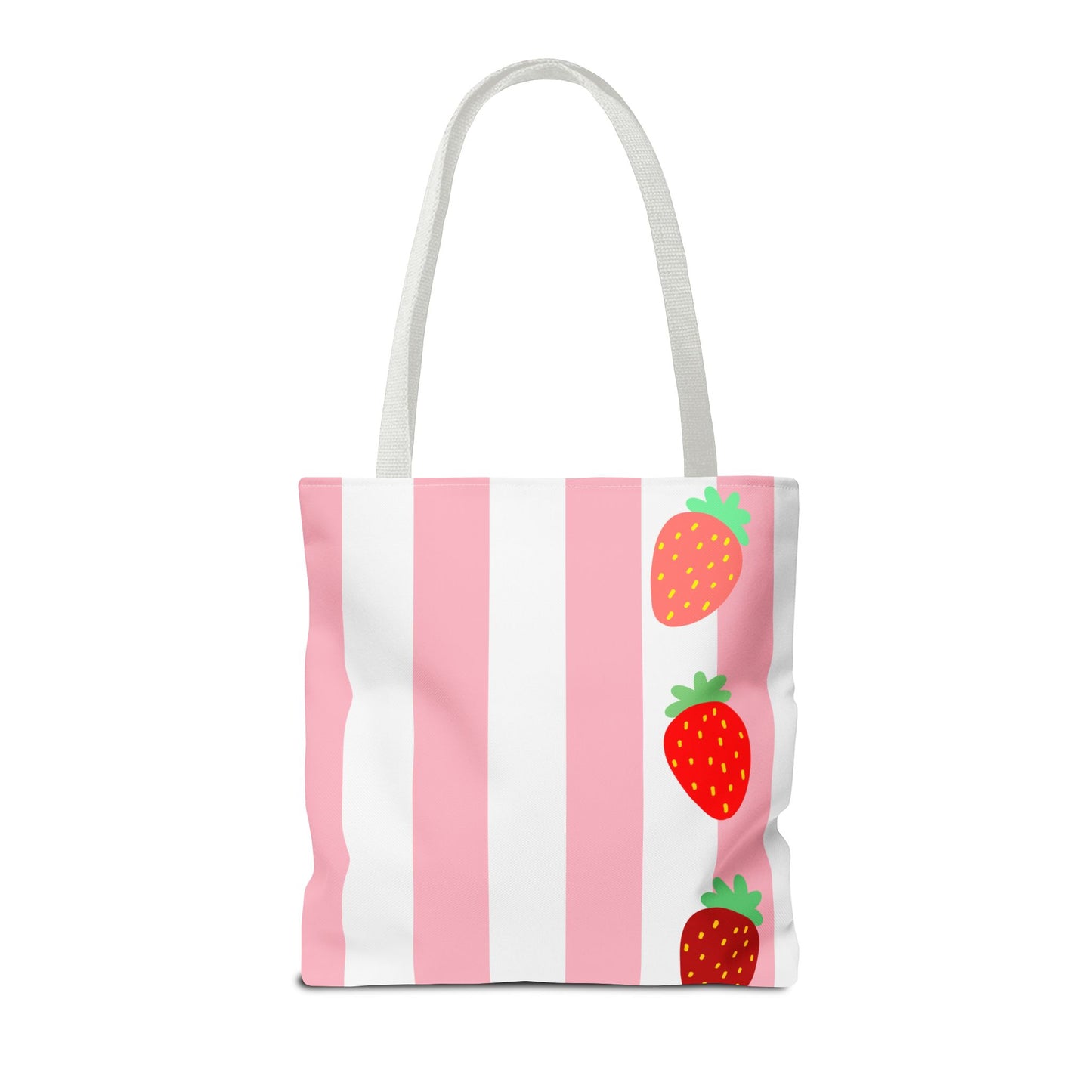Strawberry Stripe Tote Bag With Pink Red Fruit Pattern