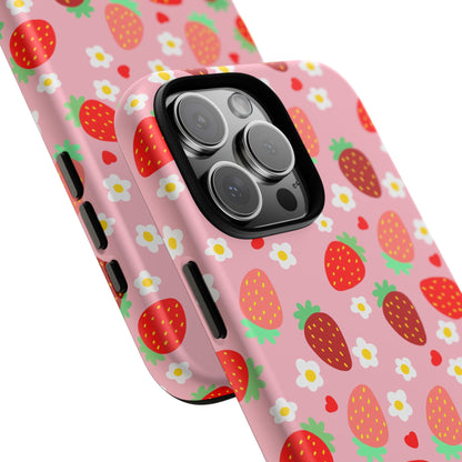 Strawberry Pattern Pink Phone Case Dual Layer Protective Case For IPhone