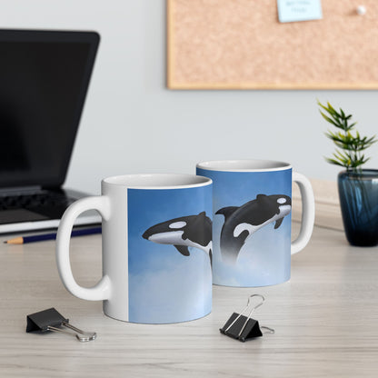 Orca Killer Whale Ceramic Mug Coffee Cup With Winter Blue Snowflake Design Dishwasher Safe Gift