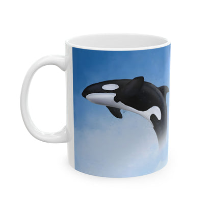 Orca Killer Whale Ceramic Mug Coffee Cup With Winter Blue Snowflake Design Dishwasher Safe Gift