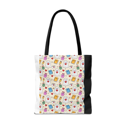 Ghost School Supplies Teacher Tote Bag | Kawaii Halloween Book Bag | 3 Sizes