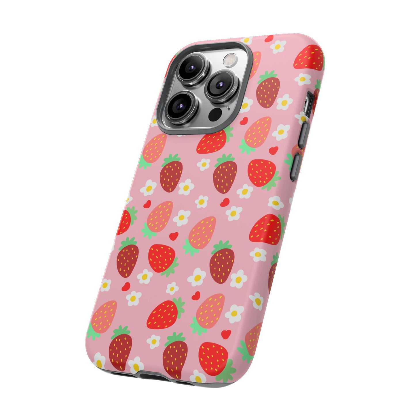 Strawberry Pattern Pink Phone Case Dual Layer Protective Case For IPhone