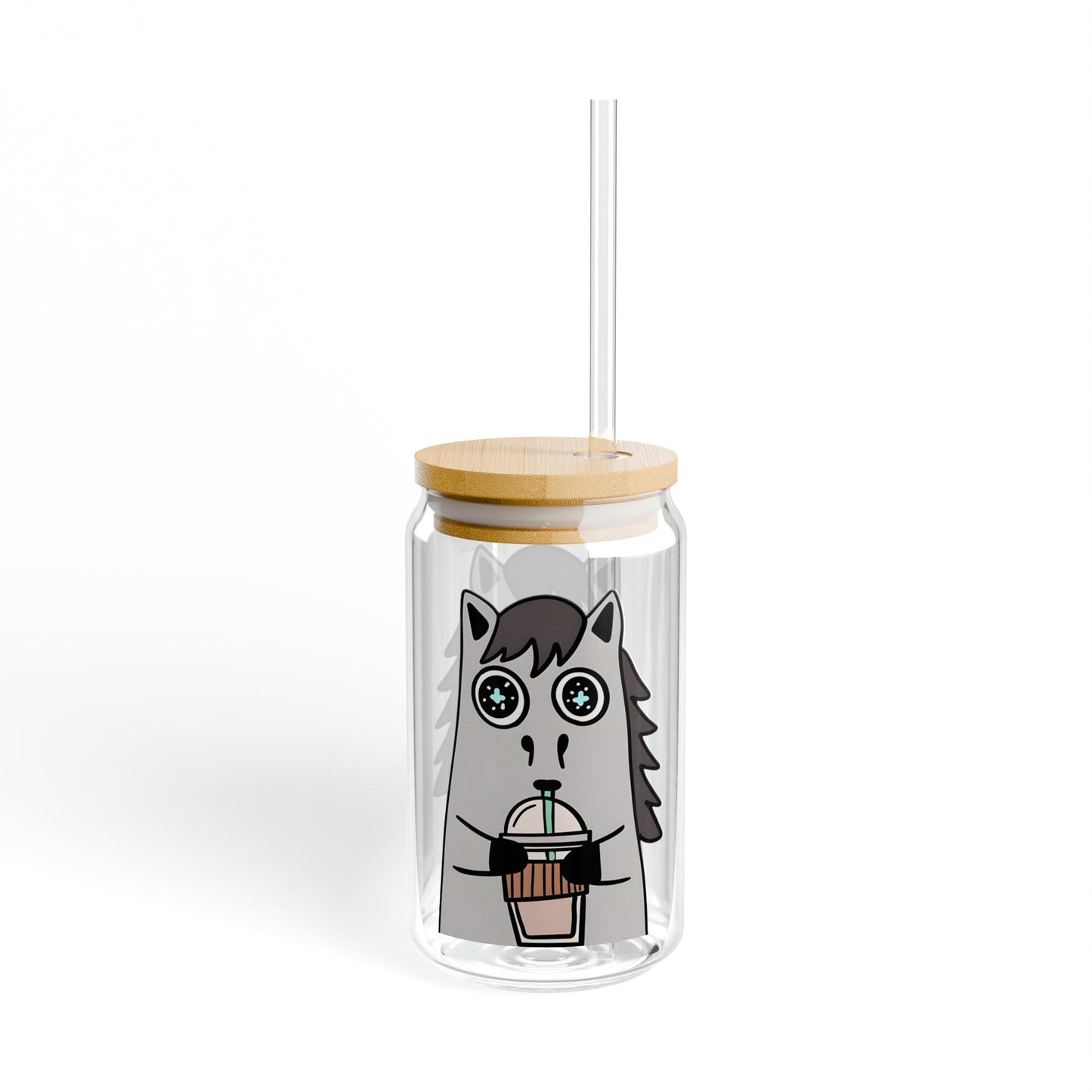 Horse Sipper Glass | 16oz Equestrian Glass Can with Bamboo Lid & Straw