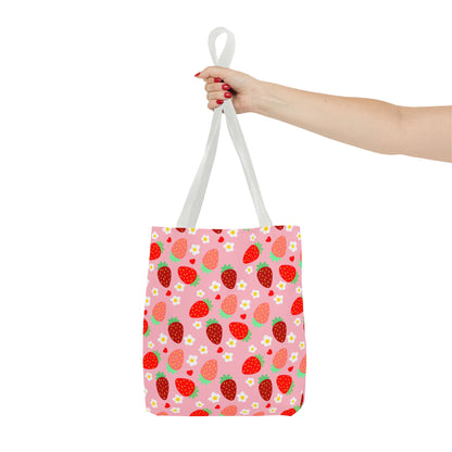 Strawberry Seamless Tote Bag Pink Red Fruit Pattern