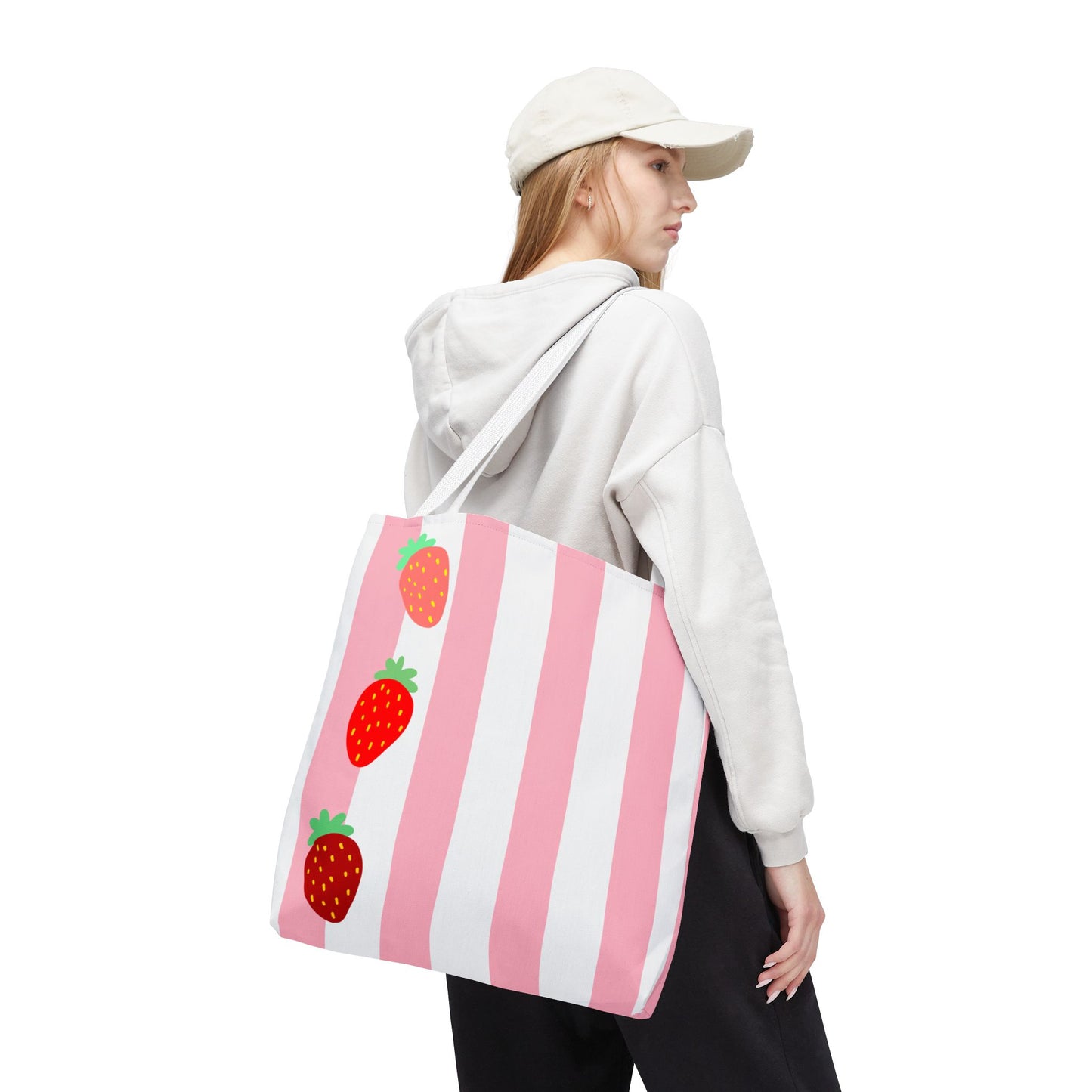 Strawberry Stripe Tote Bag | Reusable Market Bag | 3 Sizes