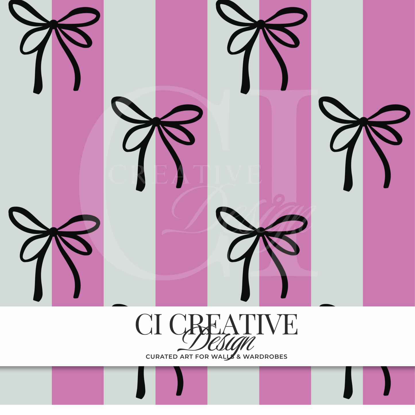 Bow Stripe Seamless Pattern | Pink & Sage Digital Download PNG