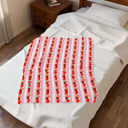 Strawberry Stripe Velveteen Throw Blanket — Cozy Plush Home Decor