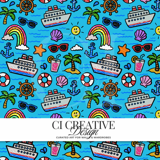 Cruise Vacation Seamless Pattern | Nautical Sticker Digital Download PNG