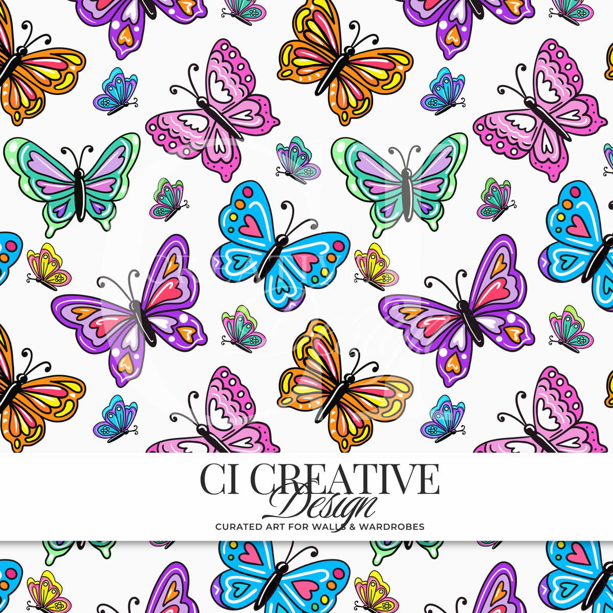 Colorful Butterfly Seamless Pattern | White Background Digital Download PNG