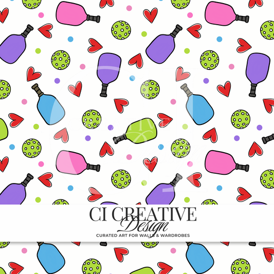 Pickleball Seamless Pattern | White Background Digital Download PNG