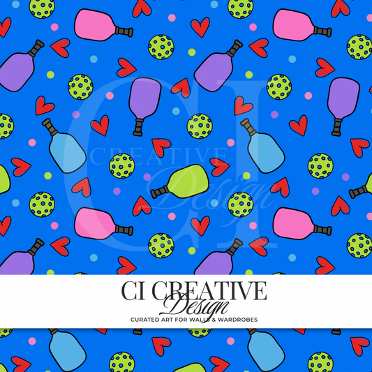 Pickleball Seamless Pattern | Blue Background Digital Download PNG
