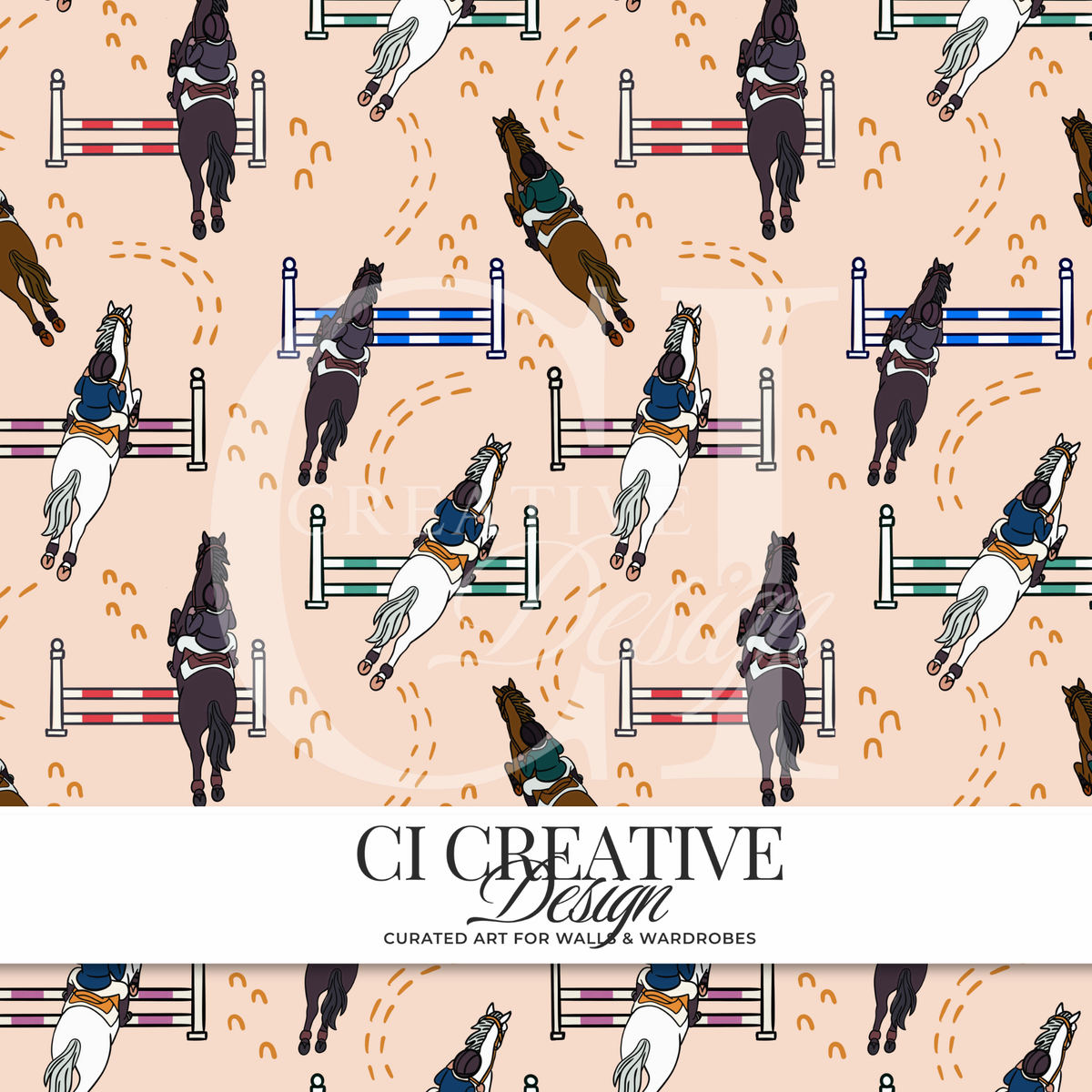 Horse Show Jumping Seamless Pattern | Equestrian Digital Pattern PNG | Jumper Horse Riding Design