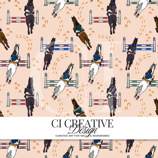 Horse Show Jumping Seamless Pattern | Equestrian Digital Pattern PNG | Jumper Horse Riding Design