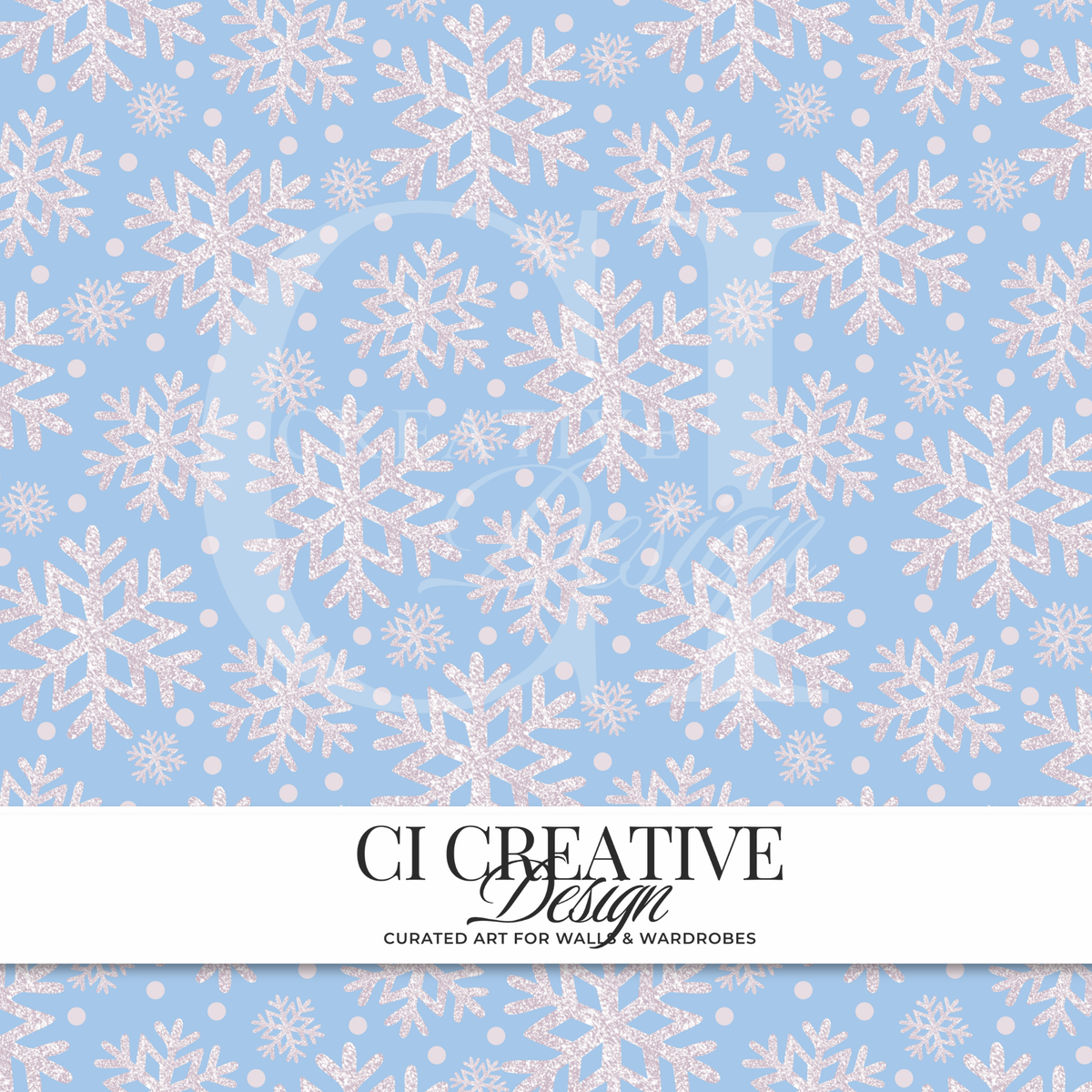Glitter Snowflake Seamless Pattern | Blue Winter Digital PNG