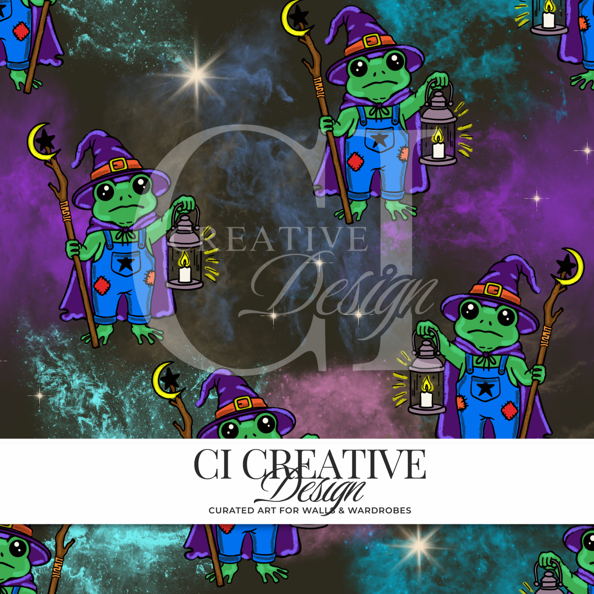 The Wanderer Frog Seamless Pattern | Celestial Wizard Frog Digital PNG | Fantasy Pattern