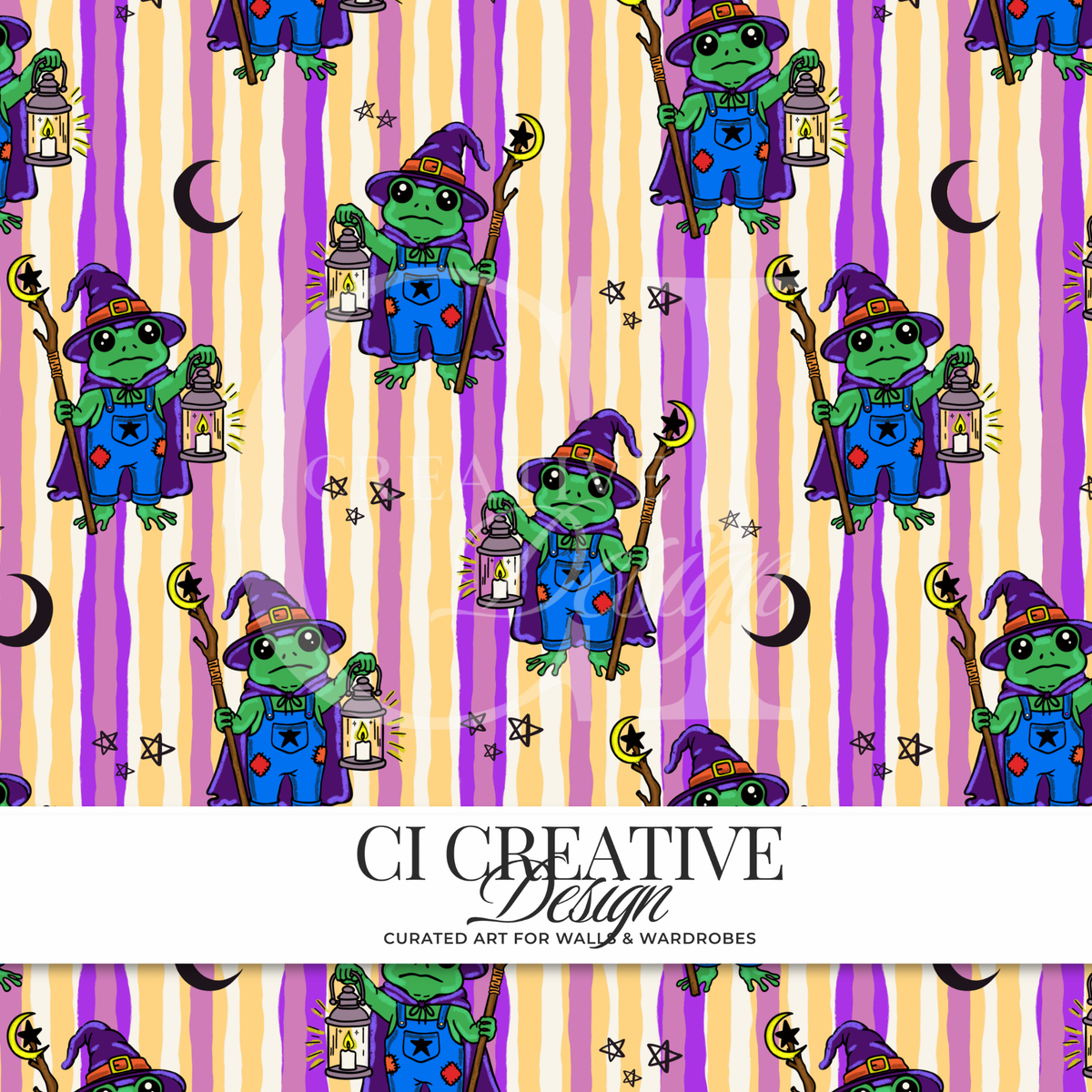The Wanderer Frog Seamless Pattern | Wizard Frog Stripes | Celestial Digital PNG