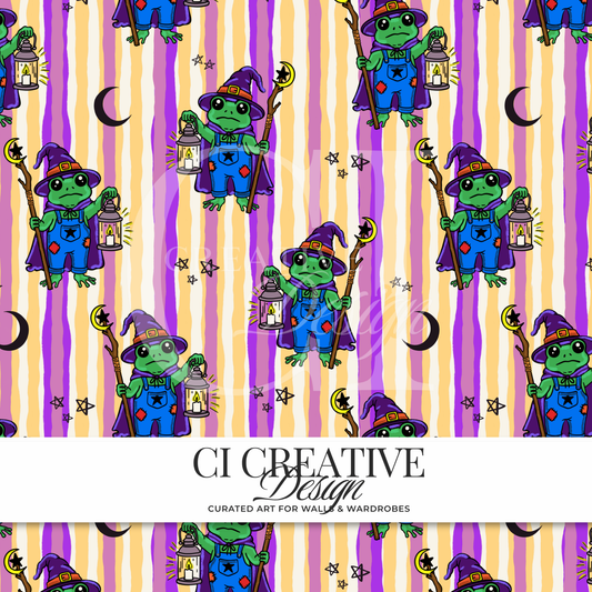The Wanderer Frog Seamless Pattern | Wizard Frog Stripes | Celestial Digital PNG