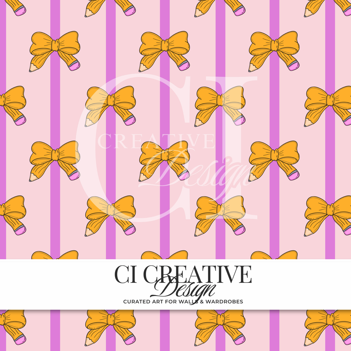 Pencil Perfect Bows Pink School Pattern