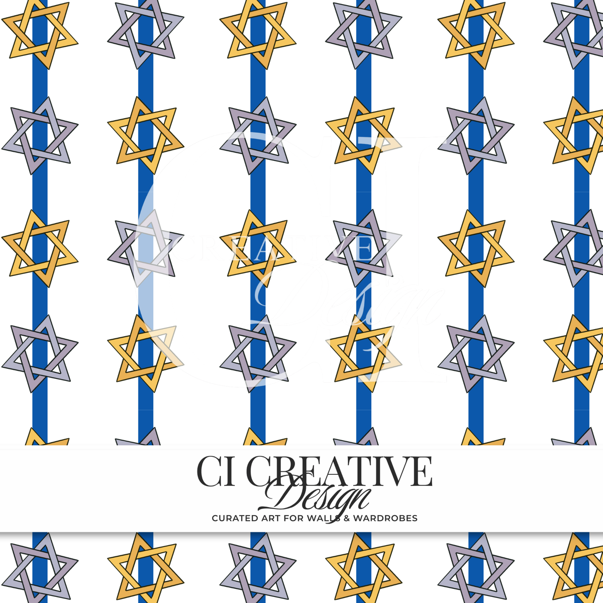 Star of David Stripe Seamless Patterns | Blue & White Hanukkah PNG