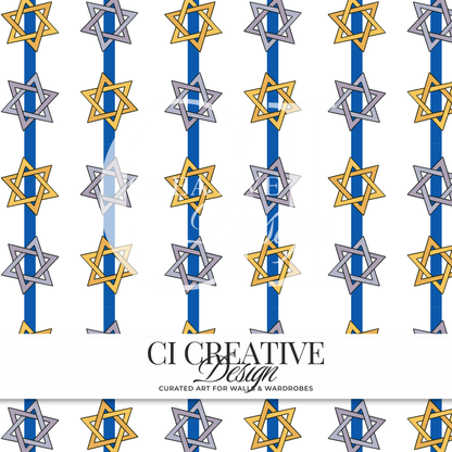 Star of David Stripe Seamless Patterns | Blue & White Hanukkah PNG