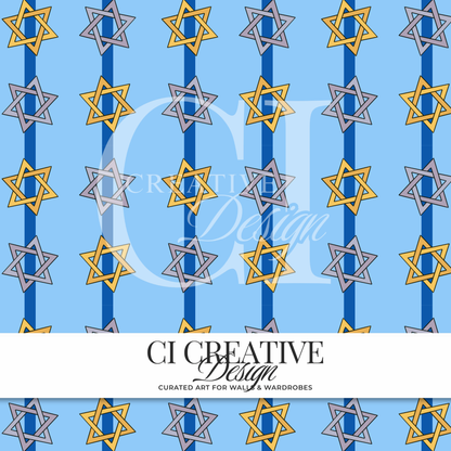 Star of David Stripe Seamless Patterns | Blue & White Hanukkah PNG