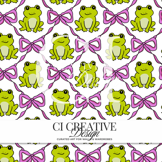 Frogs and Croquette Bows Seamless Pattern | Preppy Frog PNG
