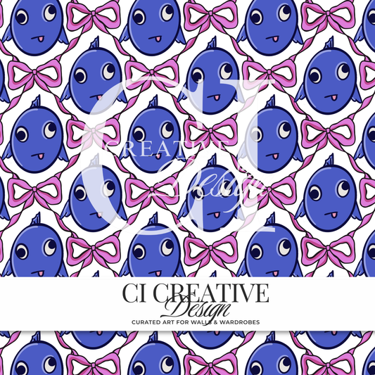 Derpy Fish & Croquette Bows Seamless Pattern | Preppy Fish PNG