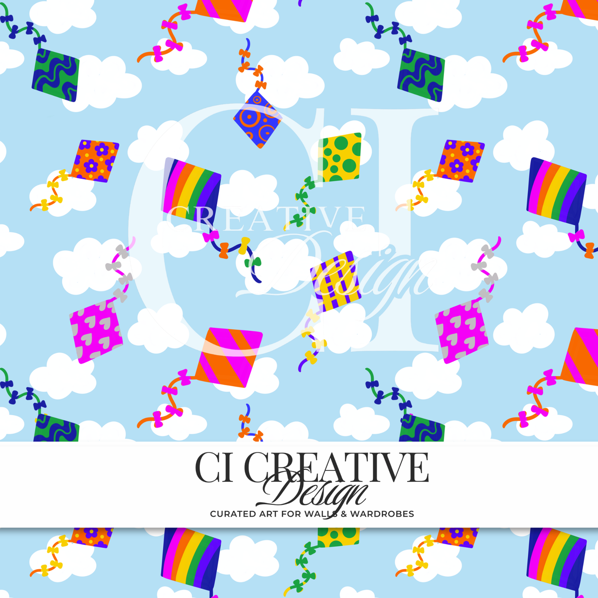 Kites in the Clouds Seamless Pattern | Colorful Kite PNG