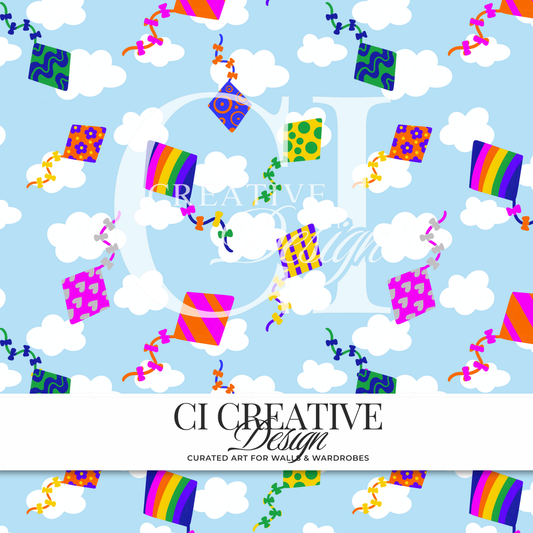Kites in the Clouds Seamless Pattern | Colorful Kite PNG