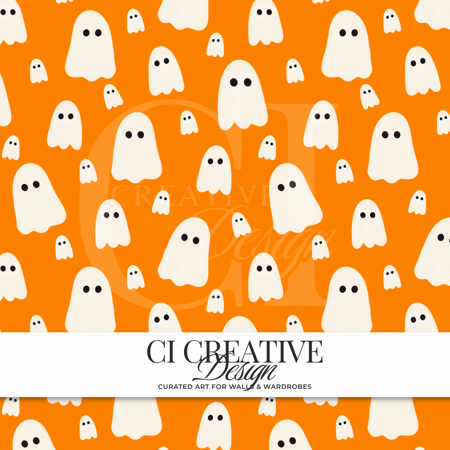 Tiny Ghost Orange Seamless Pattern | Kawaii Orange Halloween Ghosts
